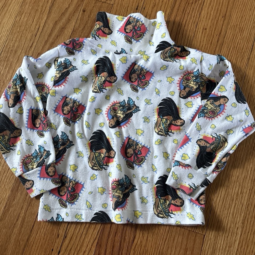 Vintage Disney Pocahontas Girl Size 4 Top Turtleneck USA MADE All Over Print